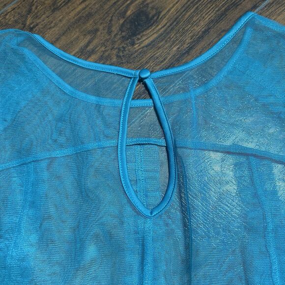 Lane Bryant Sheer Teal Ruffle Sleeve Blouse Wispy 18/20 Mesh Romantic Plus NWT - Picture 5 of 6